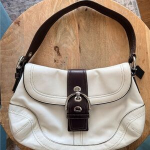 Elegant COACH soho flap Cream and Brown Shoulder Bag